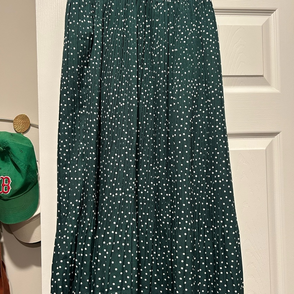 Pleated Emerald Green Polka Dot Skirt